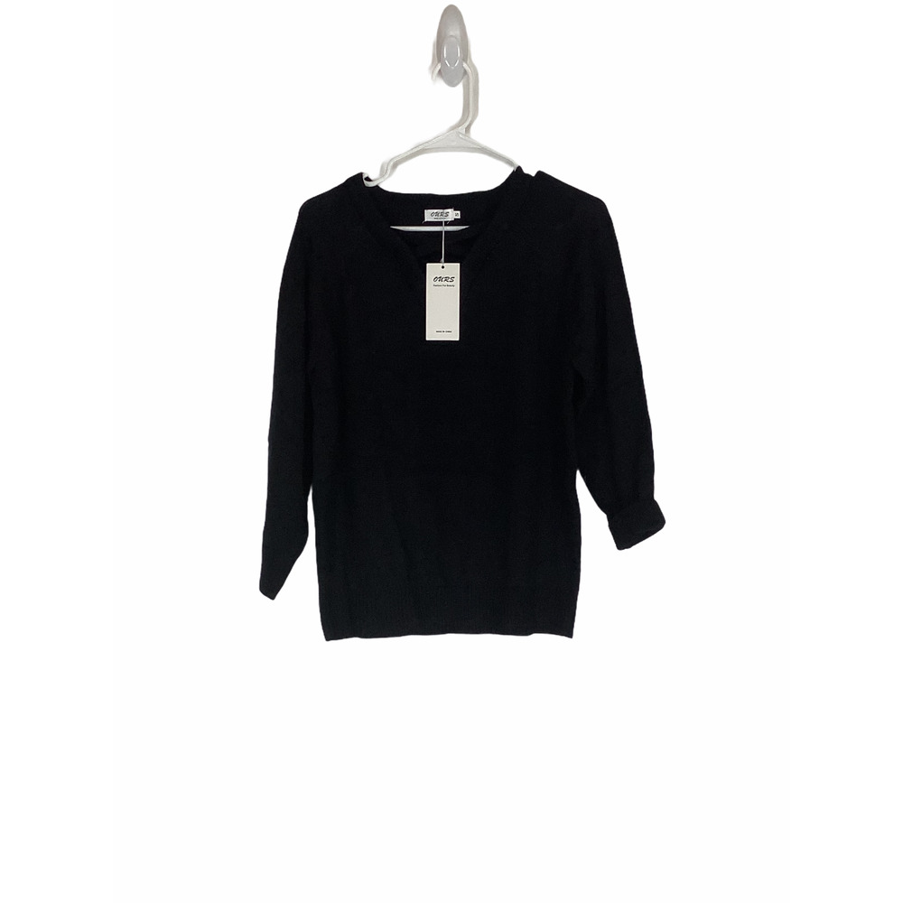NWT OURS Black Lace-Up V-Neck Sweater Small